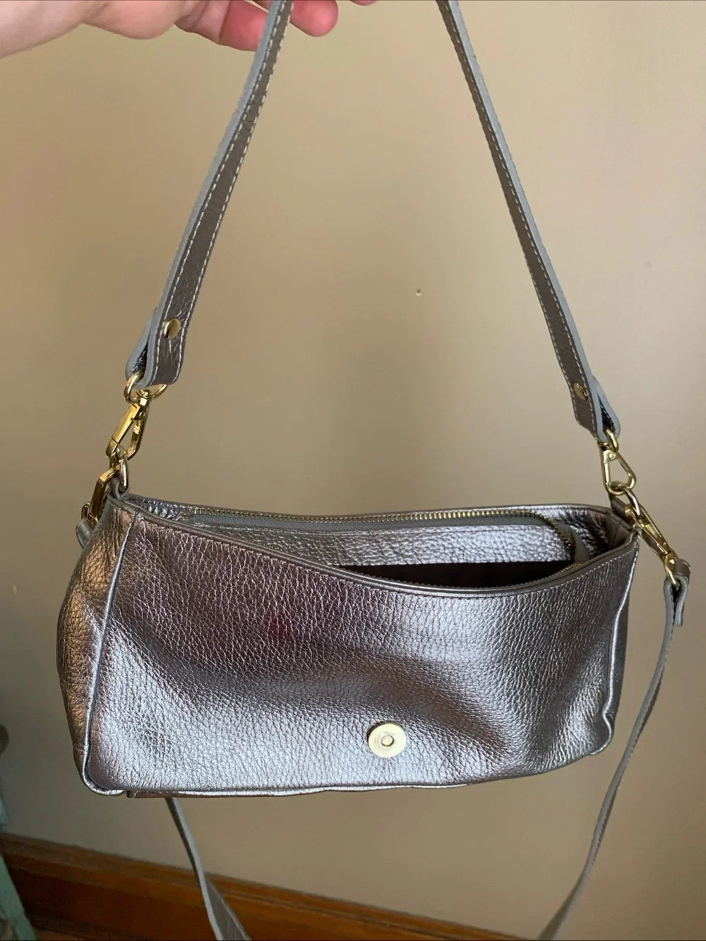 Divina Firenze Bag Purse shoulder/Crossbody Leather Silver Evening made in Italy - Picture 14 of 14